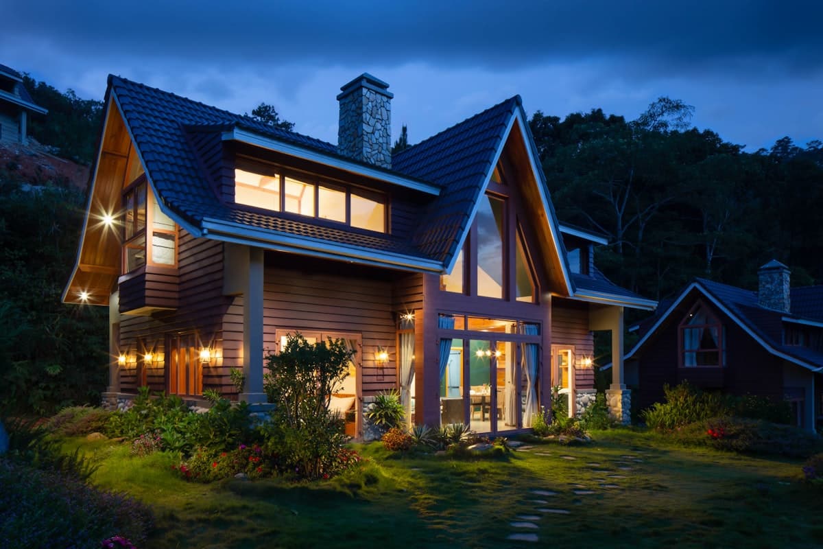 Modern residential home at dusk