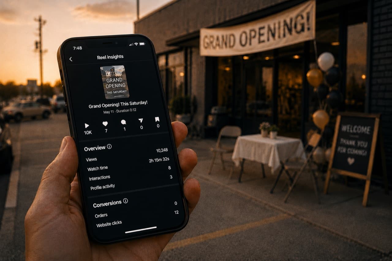 A small-business grand opening promoted through paid social ads